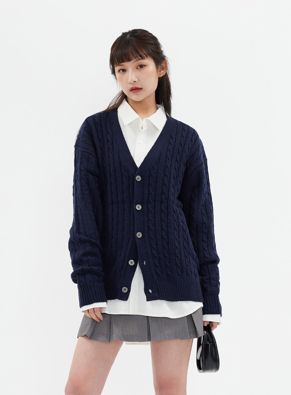 Cable Knit Relaxed Fit Cardigan C7102