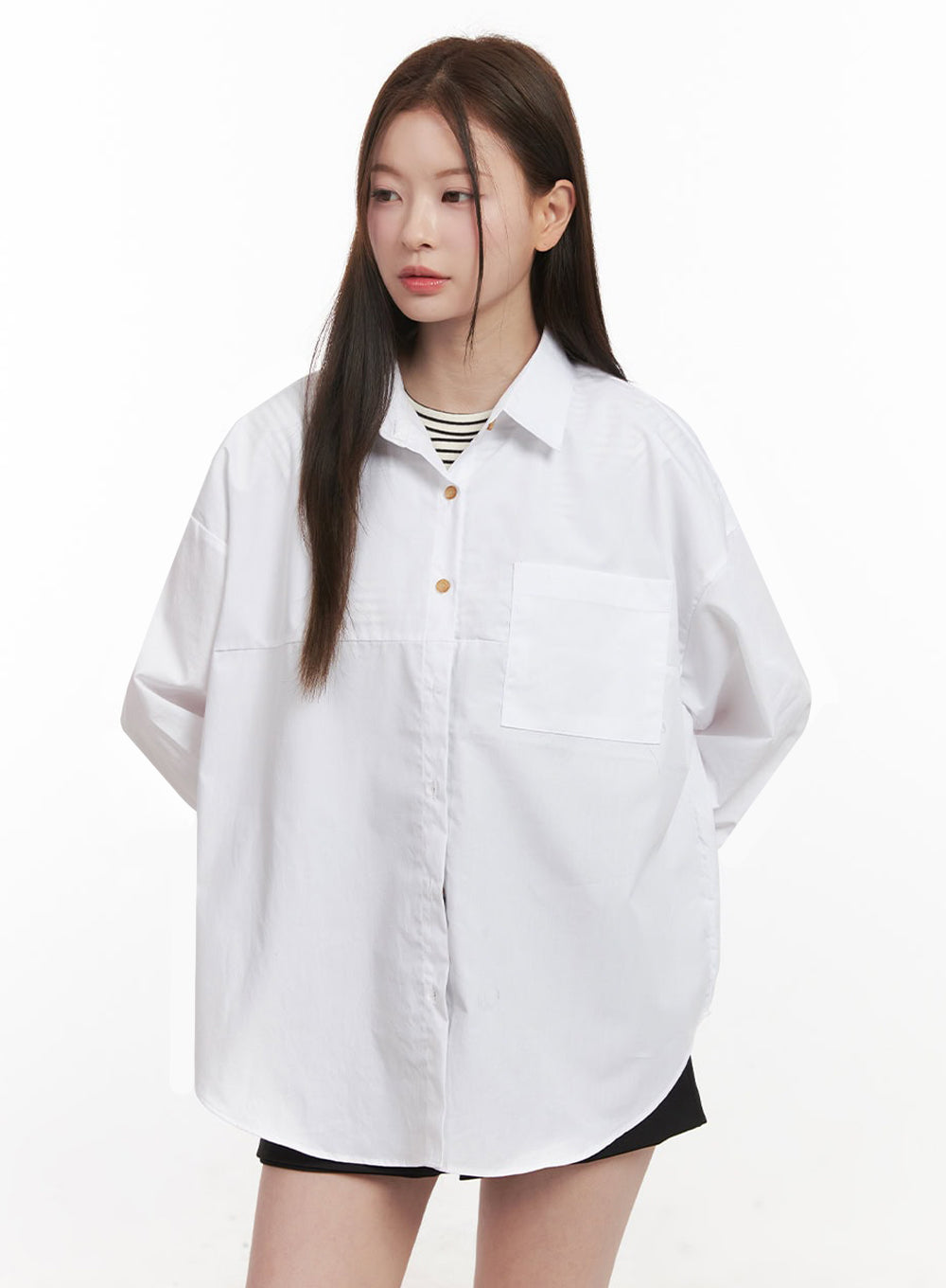 Collared Loose-Fit Button-Down Shirt IJ527
