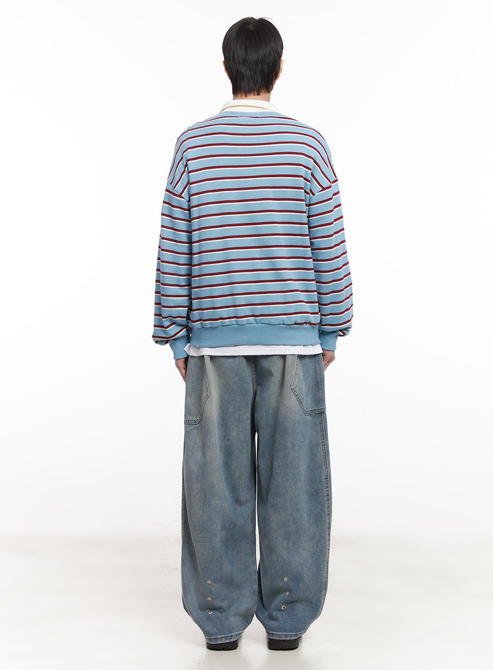 Men's Stripe Collared Sweatshirt (Light Blue) IM518