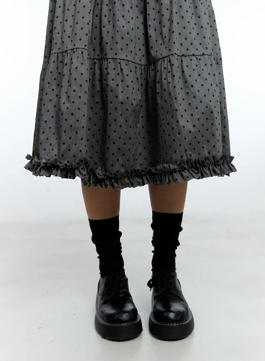 Frill Polka Dot Tiered Midi Skirt CU526