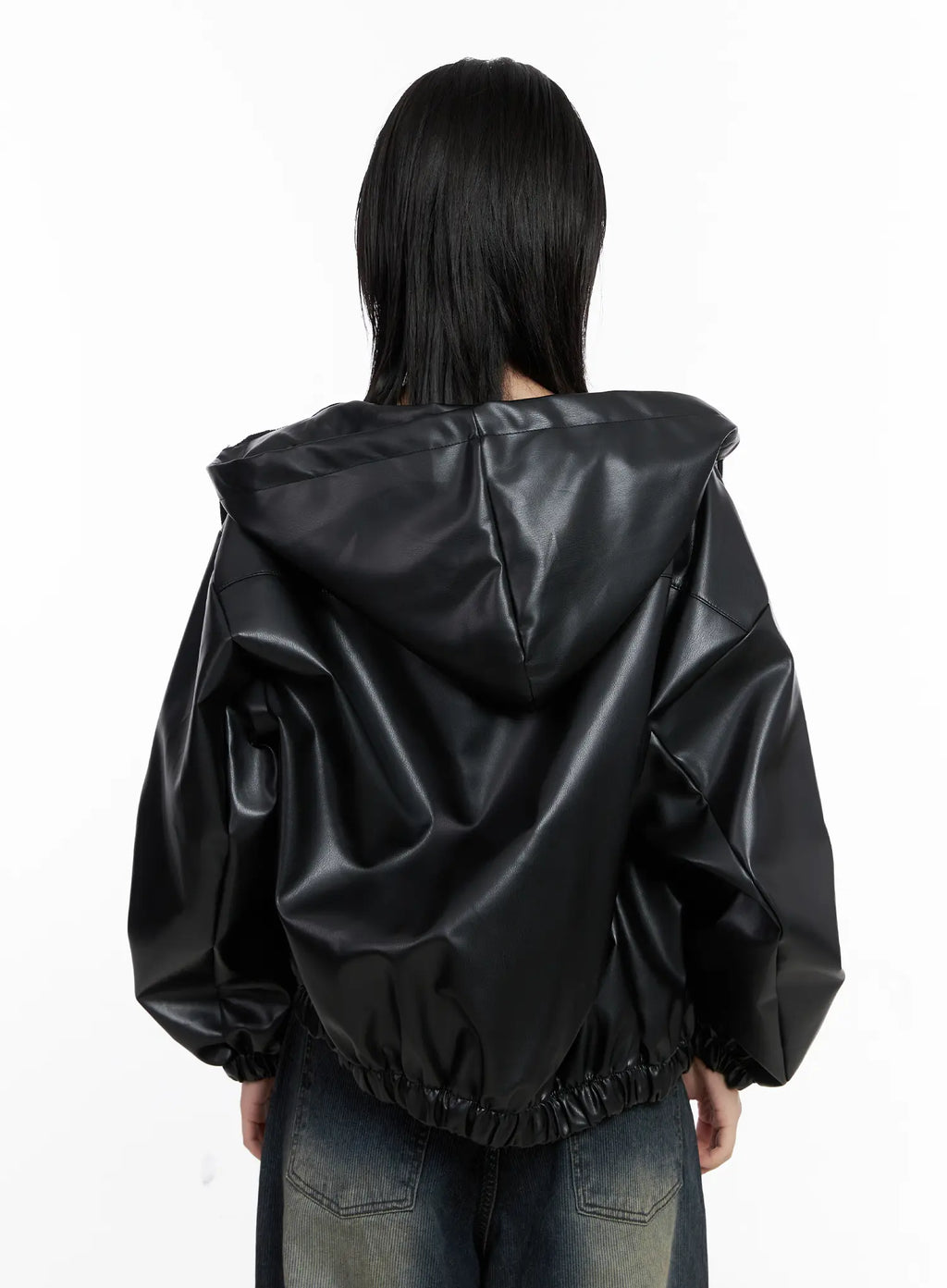 Oversized Hooded Faux Leather Jacket CS510