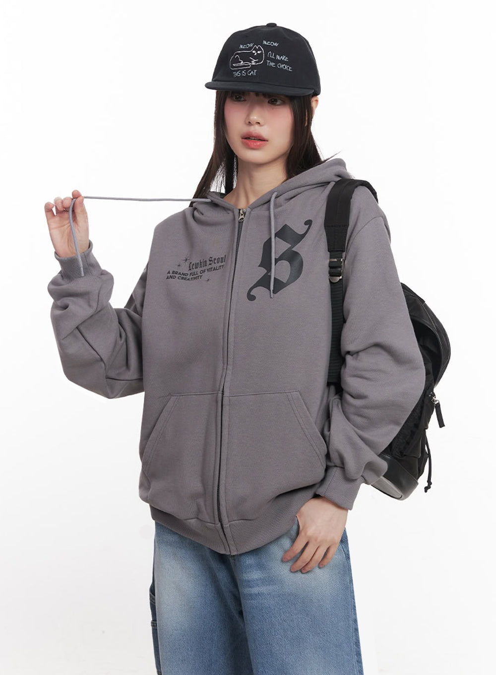 Graphic Oversize Zip-Up Hooded Jacket IM528