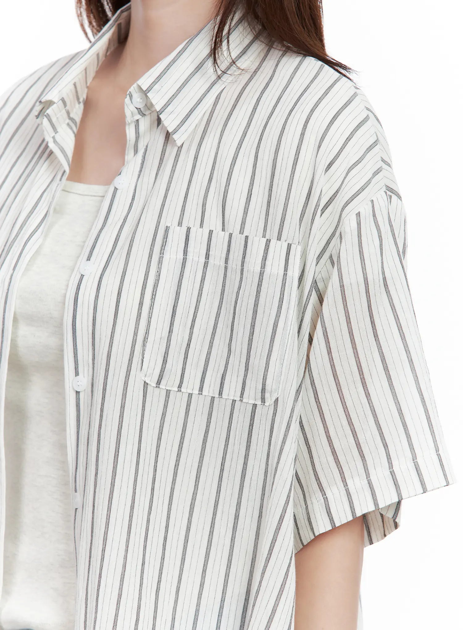 Casual Striped Short-Sleeve Button-Up Shirt CL502