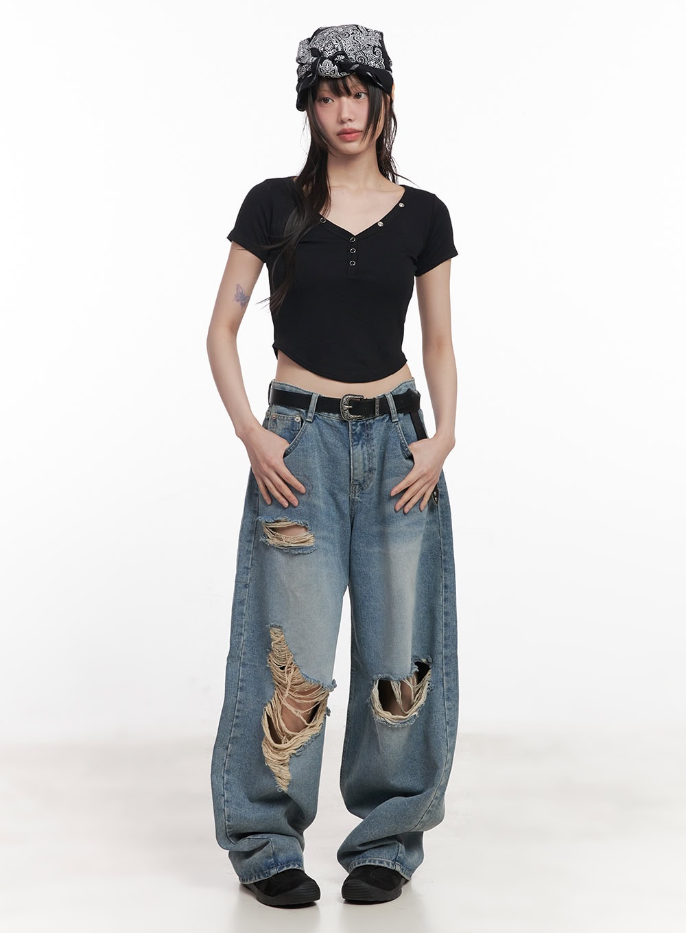 Hattie Distressed Wide-Leg Jeans CY520
