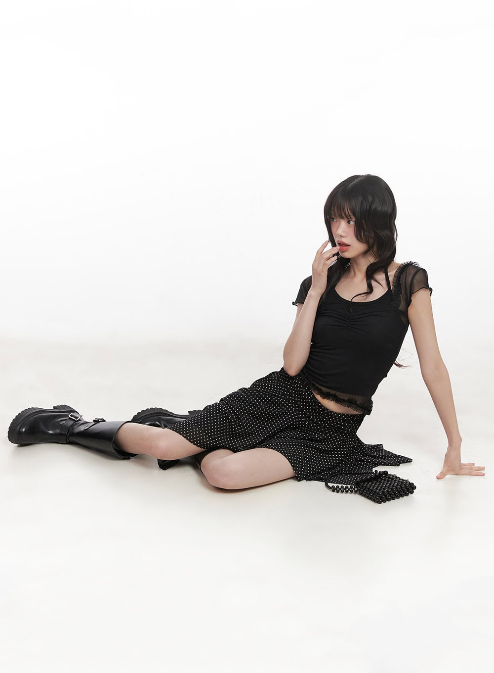 Polka Dot Asymmetric Ruffle Mini Skirt CY520