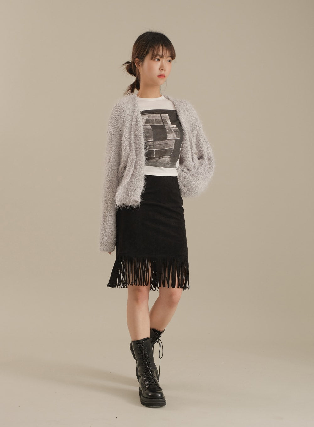 Tassel Hem Knee Length Skirt