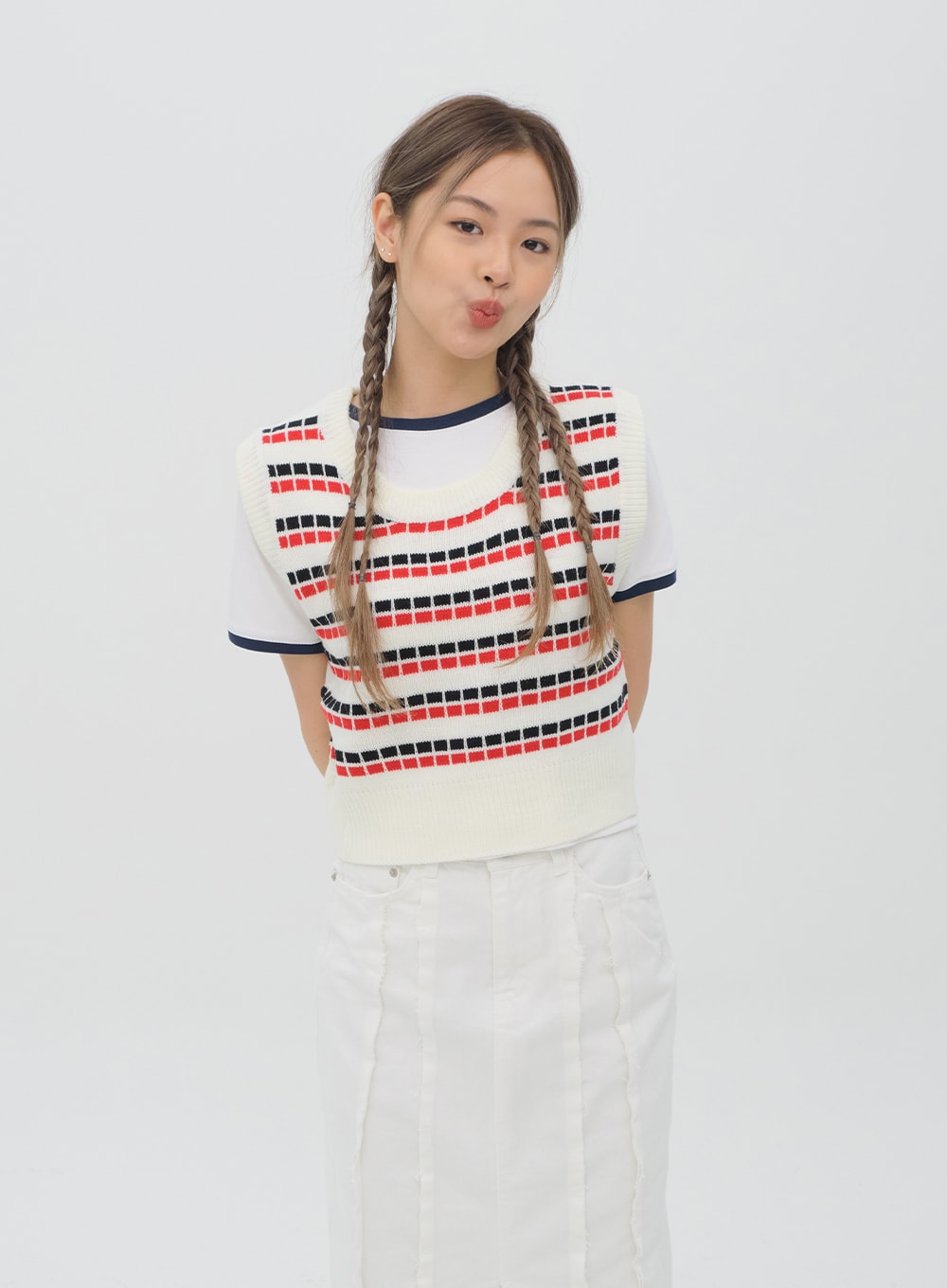 Pattern Cropped Knit Vest C1002