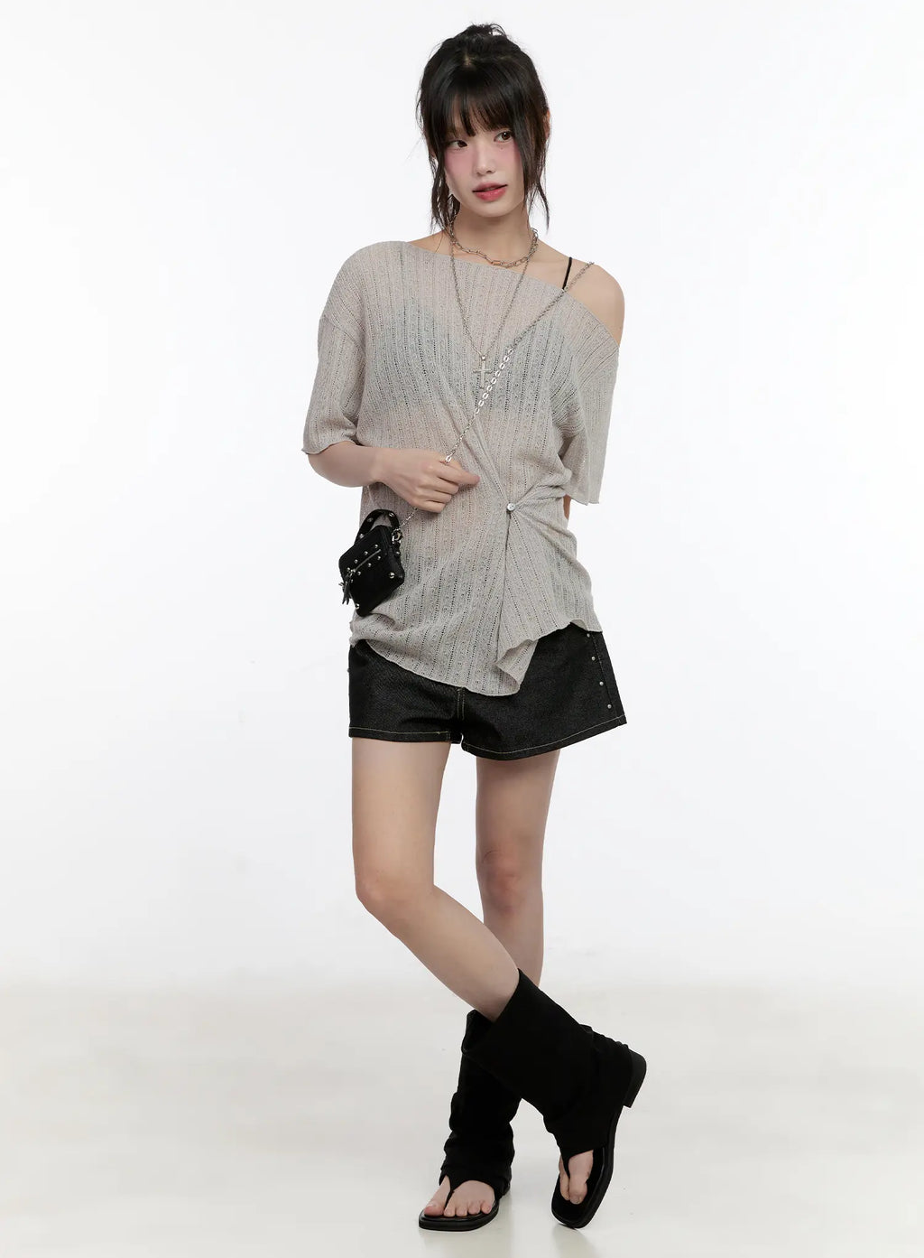 No-Fade Studded Denim Shorts CL504