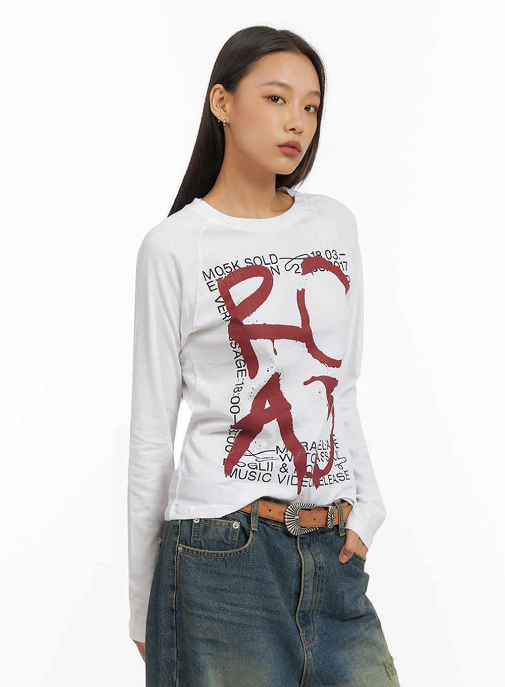 Cotton Graphic Round Neck Long Sleeve Top IO409