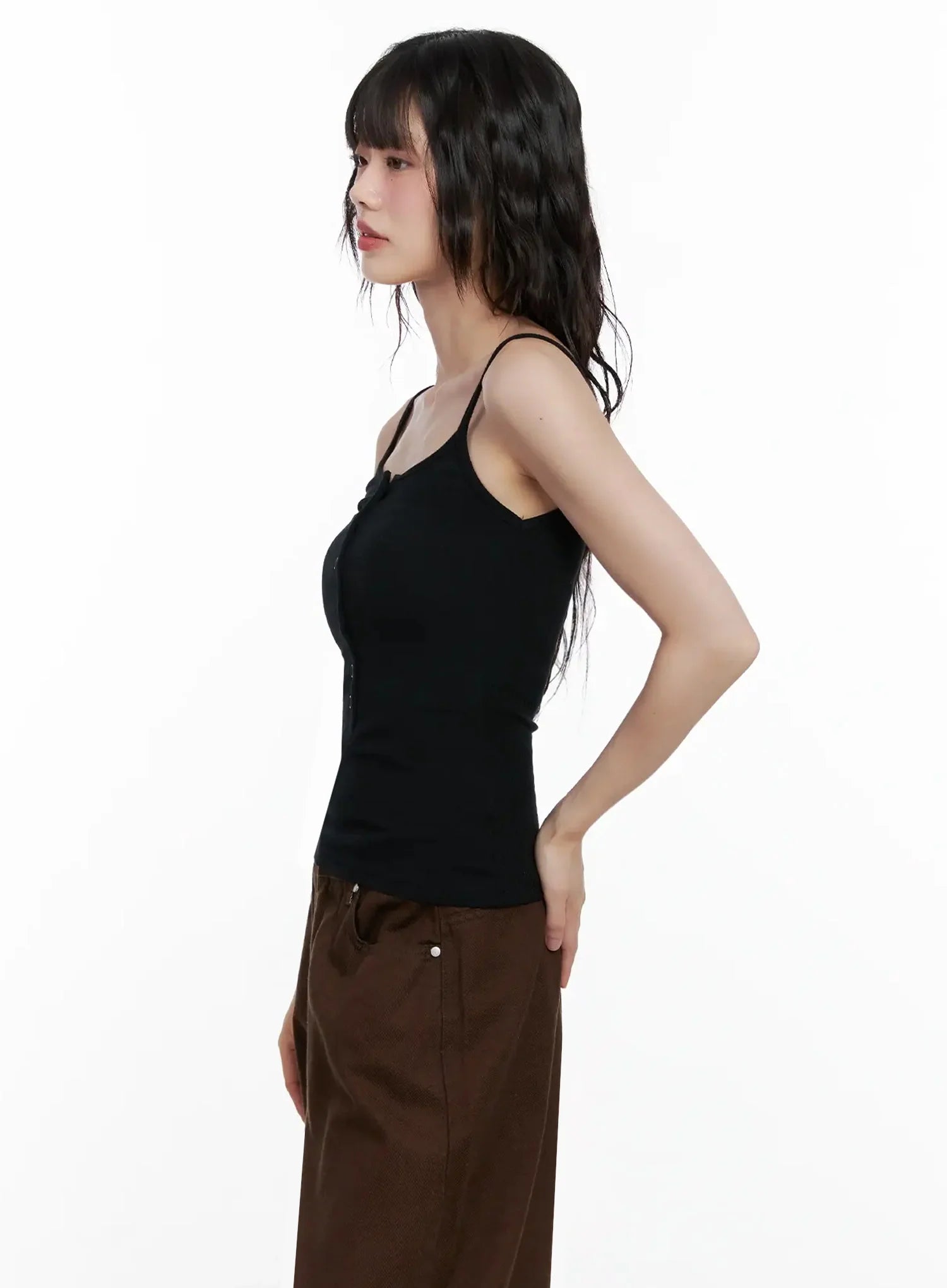 Ribbed Button Front Tank Top IL531