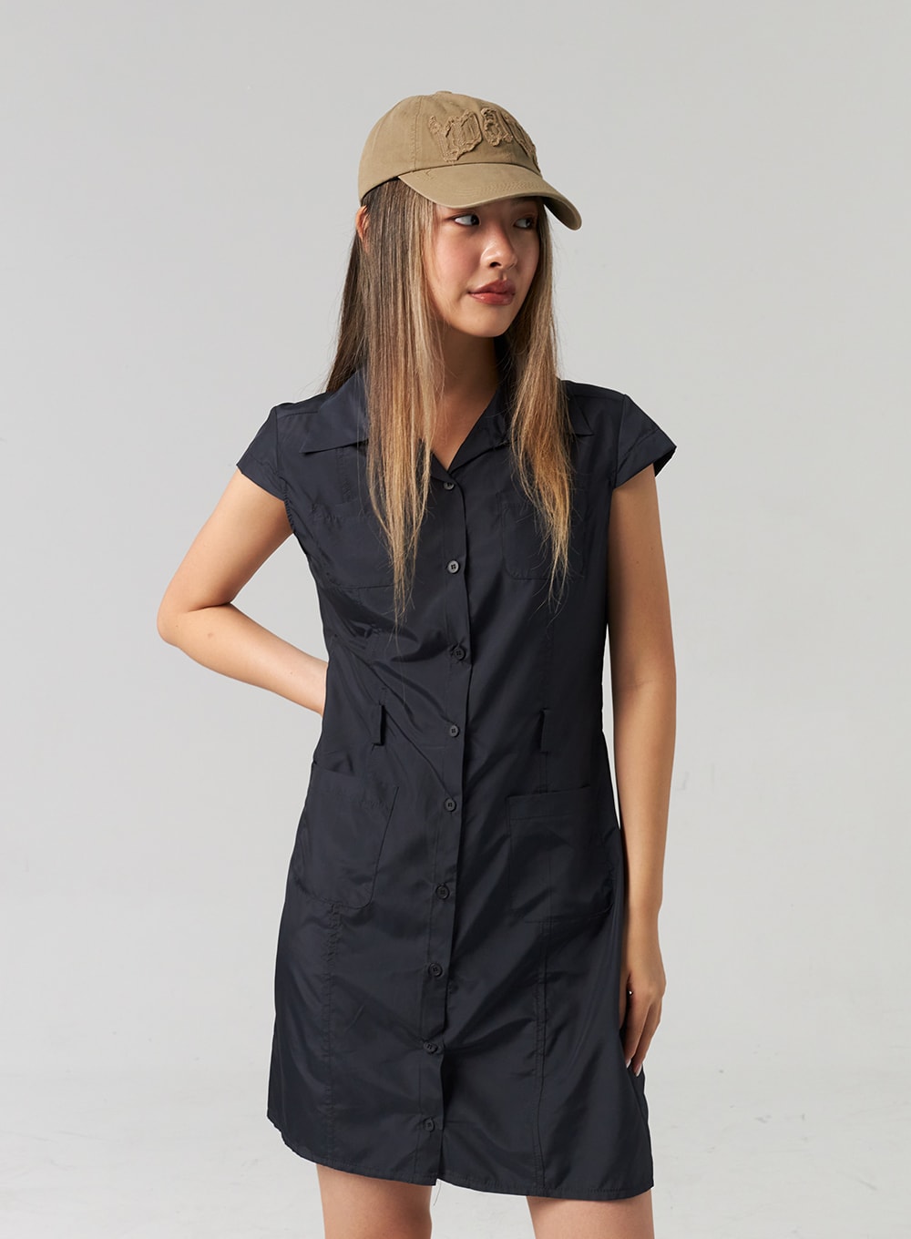 Nylon Button Mini Dress CL307