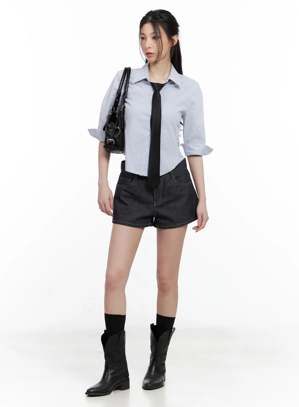 Striped Half-Sleeve Slim-Fit Collared Shirt CL501