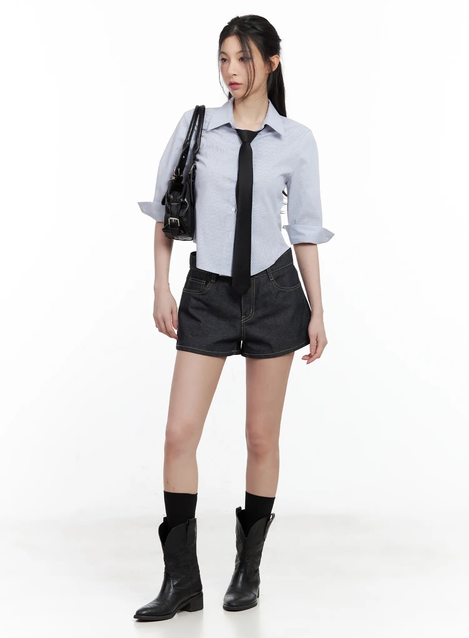 Striped Half-Sleeve Slim-Fit Collared Shirt CL501