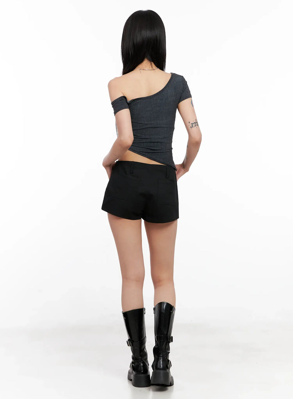 Asymmetric Eyelet Crop Top CL525