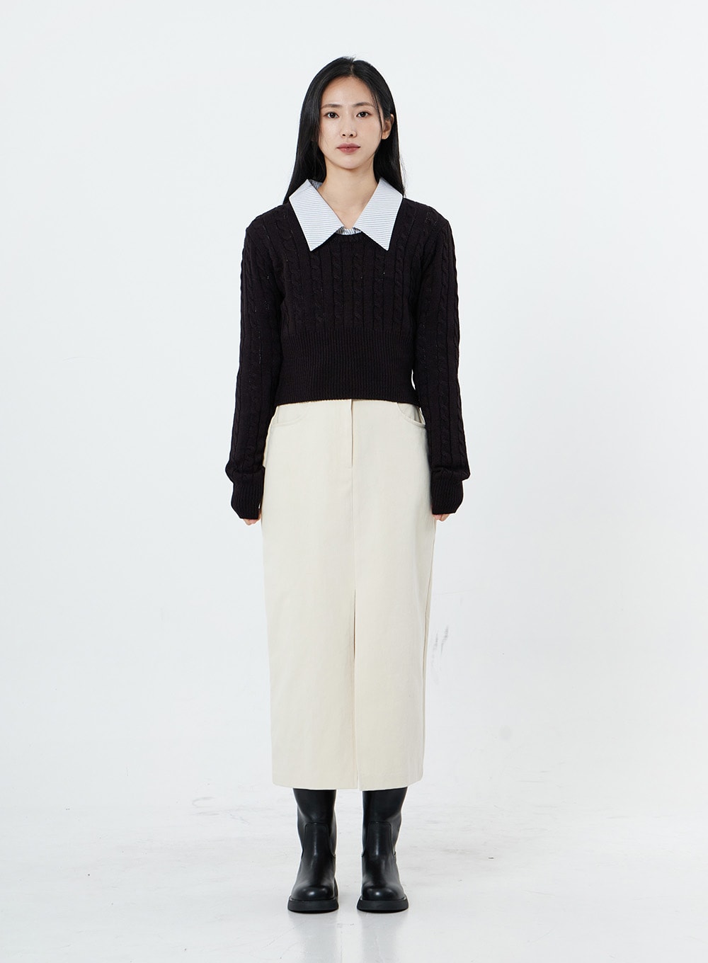 Round Neck Twist Crop Long Sleeve Knit OS26