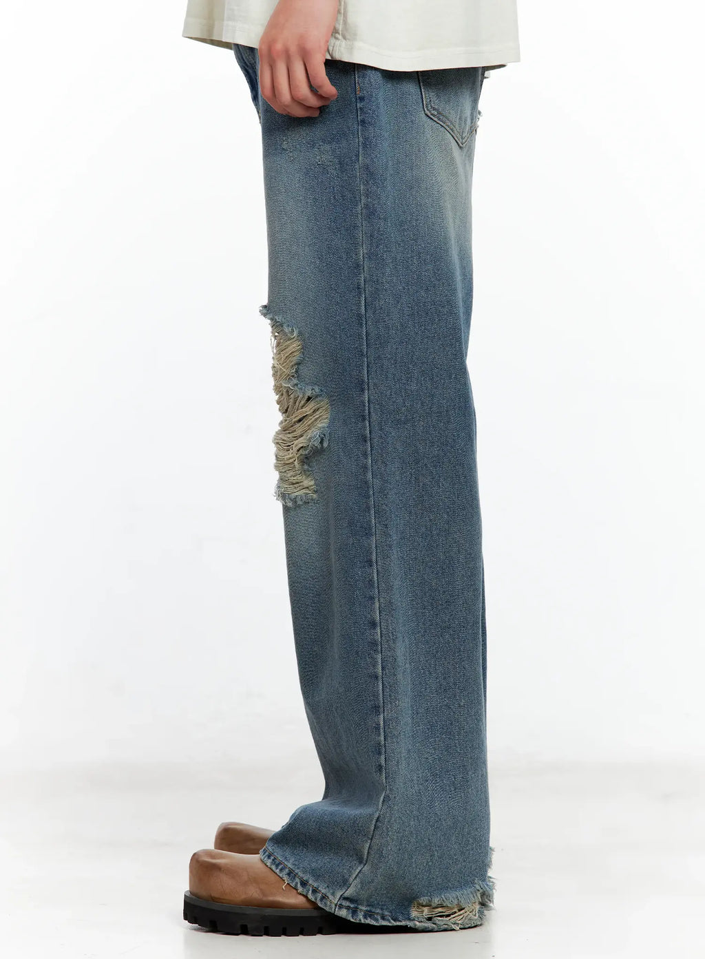 Men's Distressed Wide-Leg Denim Pants IL511