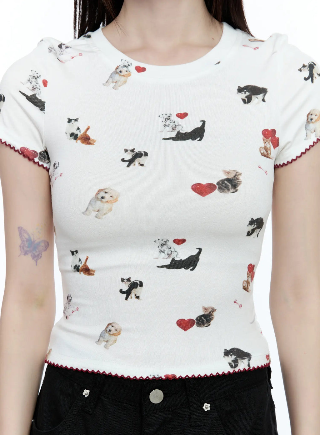 Puppy Lace-Trim Cropped Tee CG511