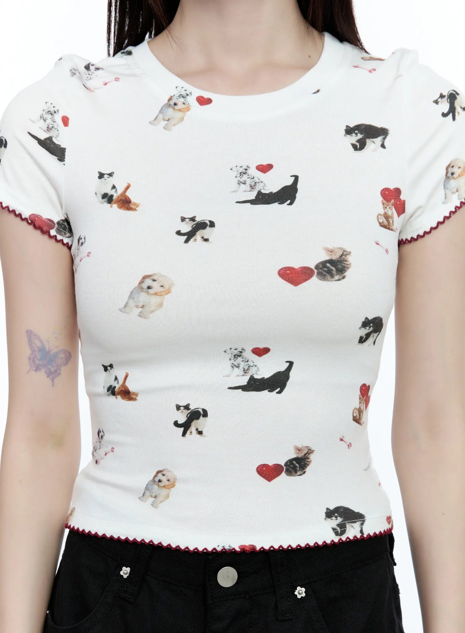 Puppy Lace-Trim Cropped Tee CG511