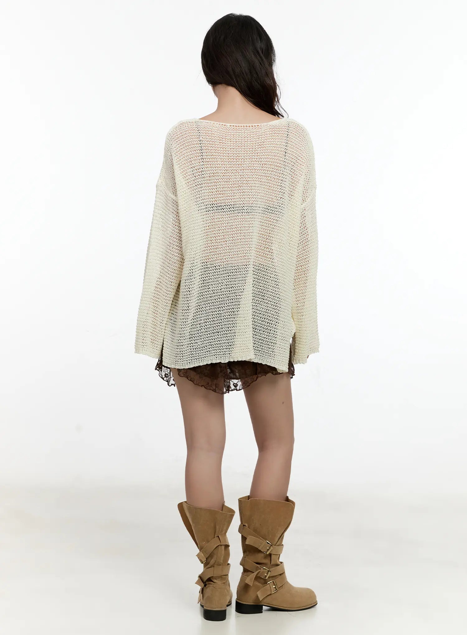 Mesh V-Neck Long-Sleeve Top CL531