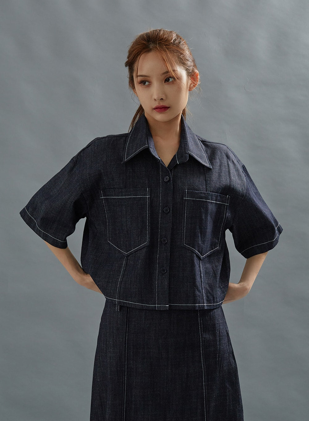 Stich Crop Short Sleeve Shirt CG01