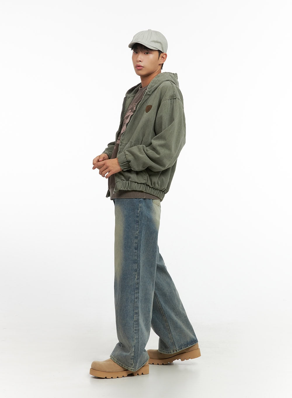 Men's Washed Zip Up Hooded Jacket IO420