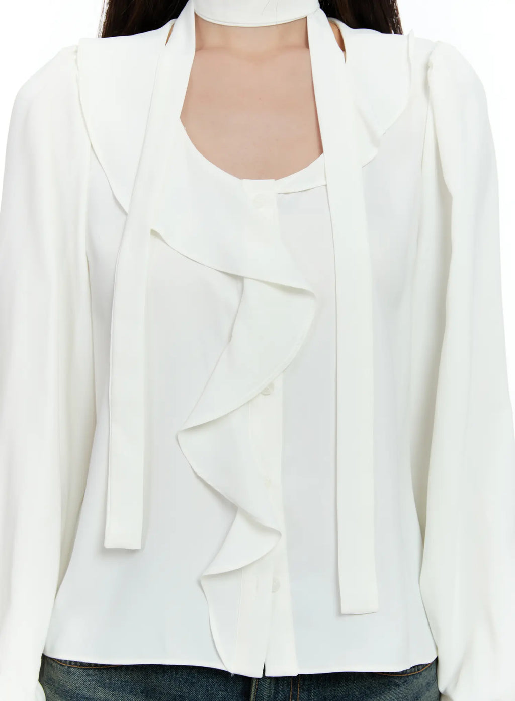 Ruffled Chiffon Blouse with Scarf Set CS518