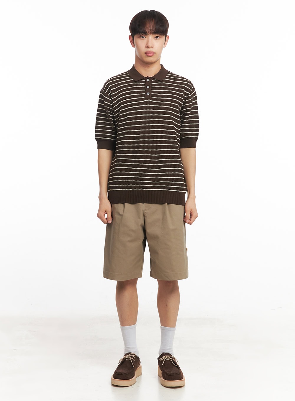 Men's Roll-Up Cotton Shorts (Dark Beige) IA518