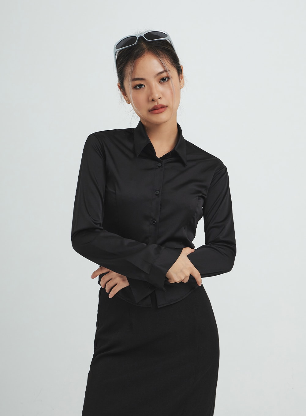 Navy Satin Line Shirt CS14