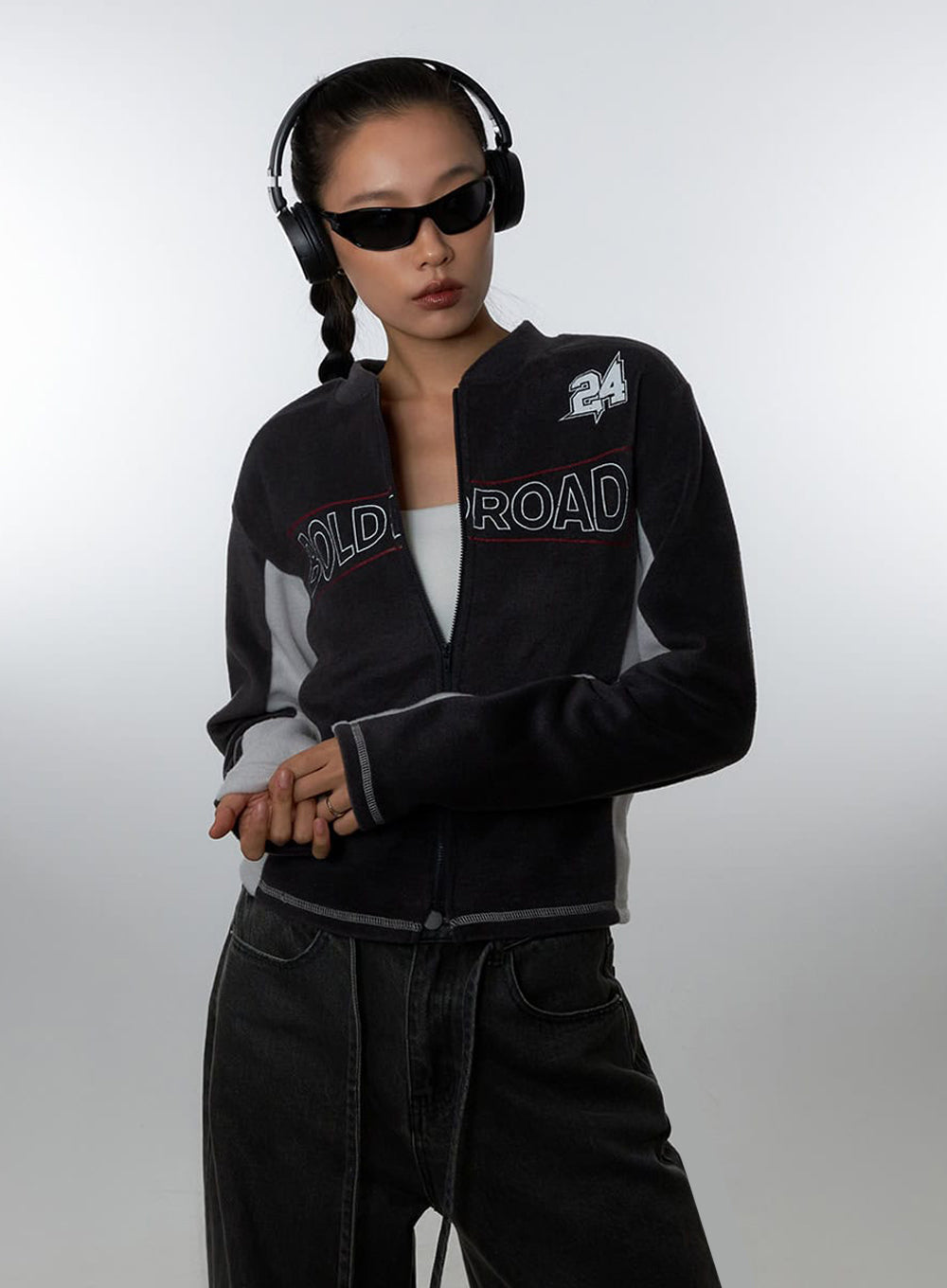 Dark gray Polyester Slim Fit Hoodie IO409