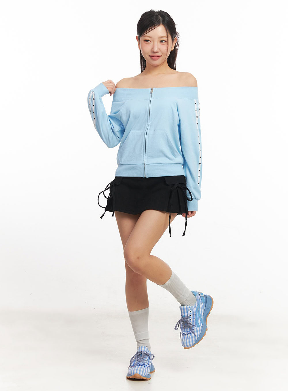 Heart Off-Shoulder Zip-Up Jacket IA524