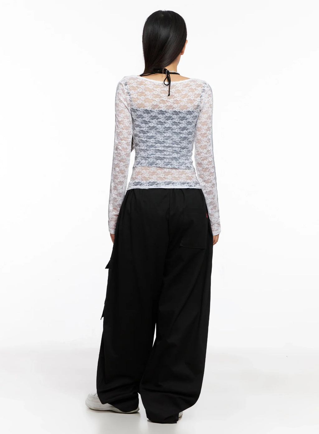 Lace Overlay Scoop Neck Top IG527