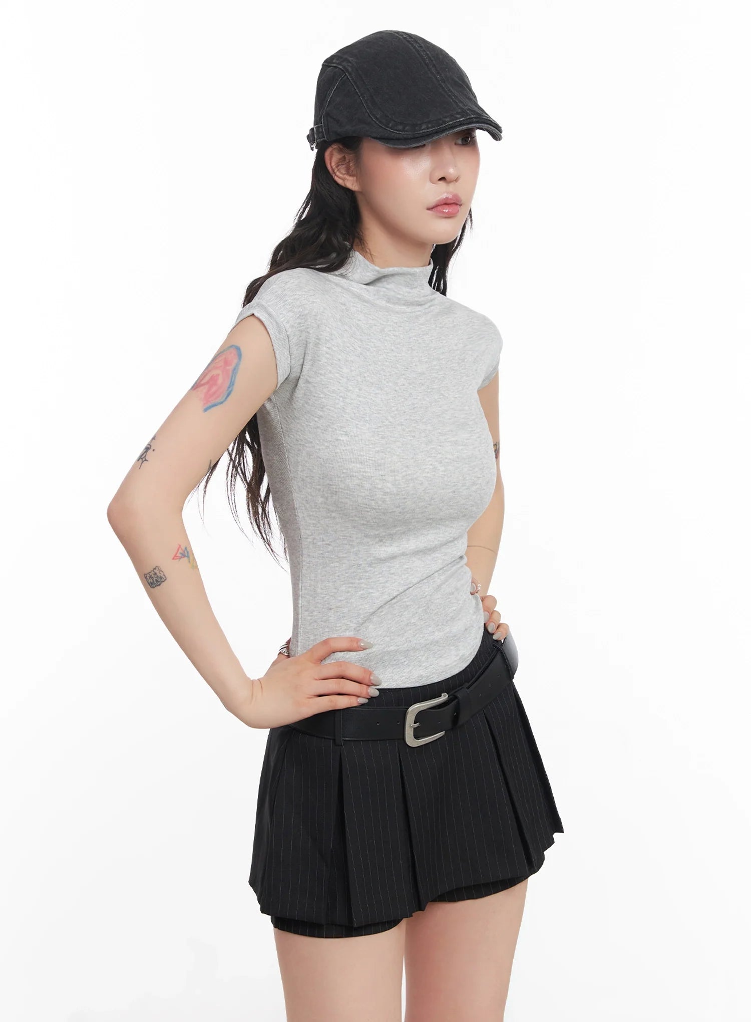 Mock Neck Fitted Short-Sleeve Top IC503
