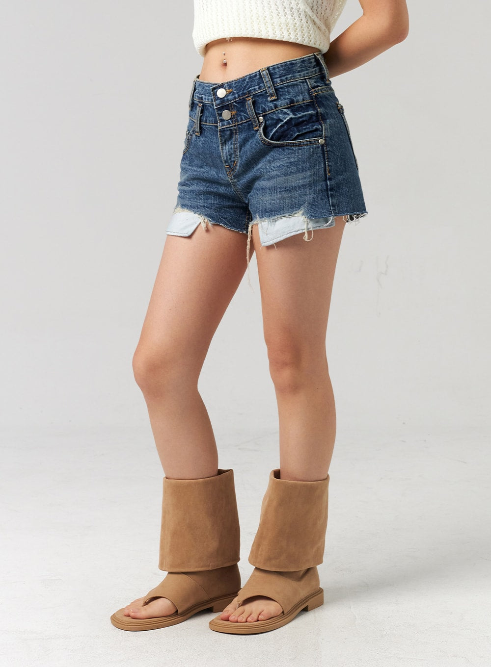 Dark Ripped Denim Shorts CL305