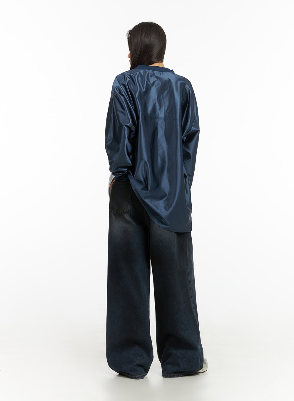 Dark Blue Lettered Poly Sweat V-Neck Hoodie IO409