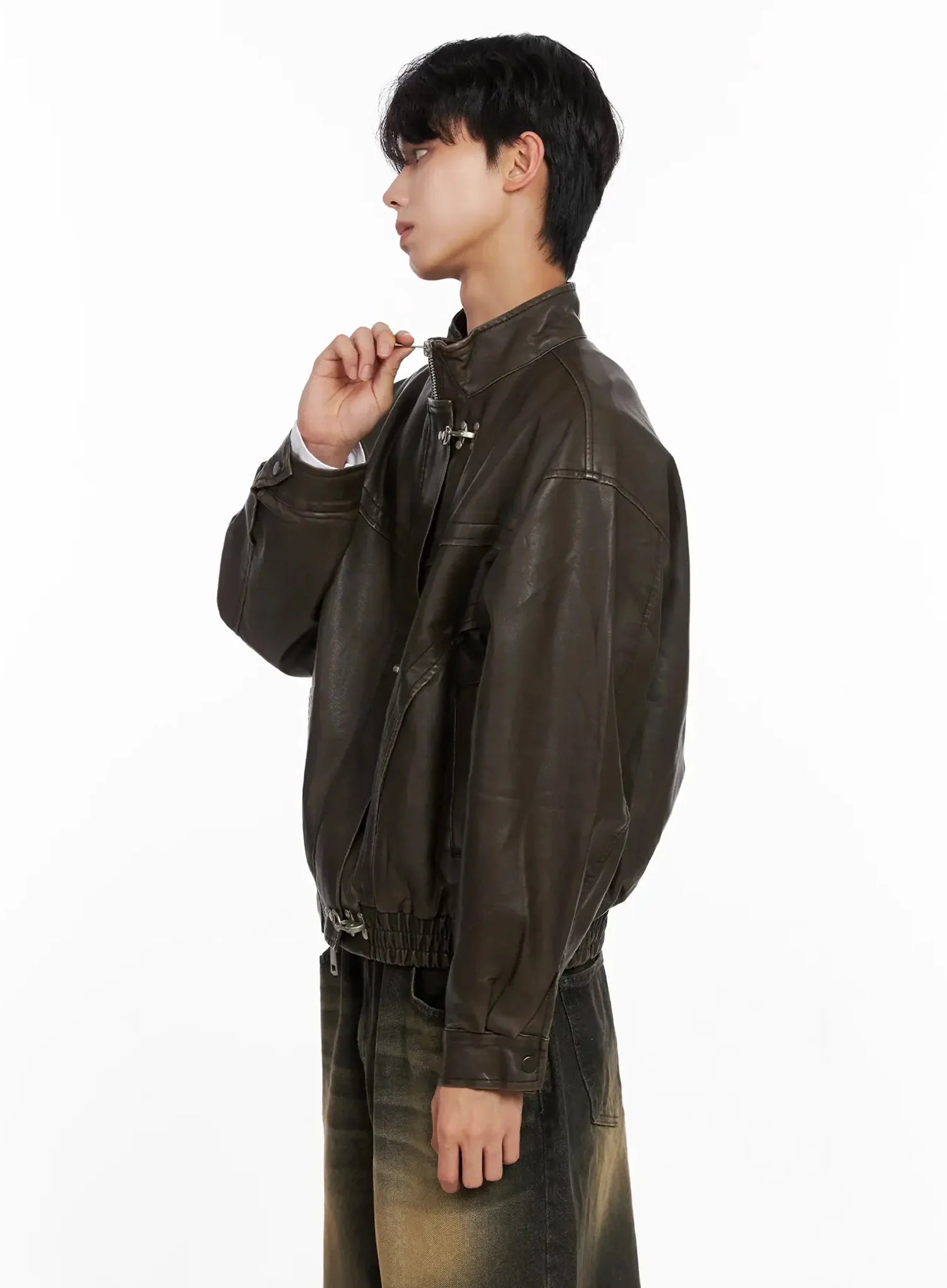 Men's Hook Faux Leather Jacket IO516