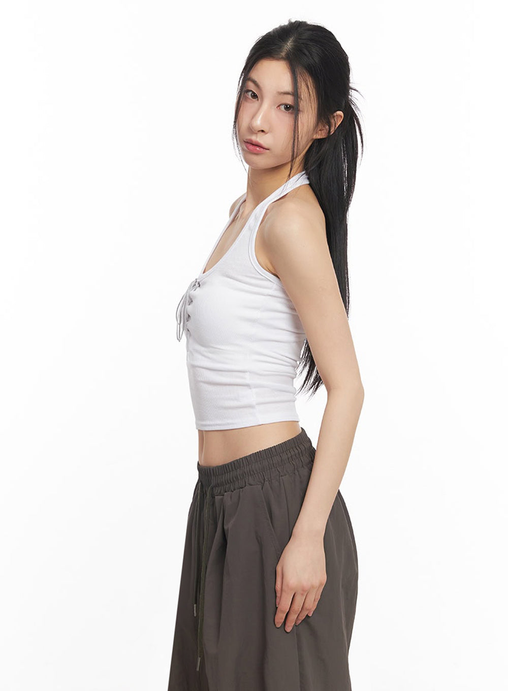 Halter Lace-Up Eyelet Crop Tank Top IY529