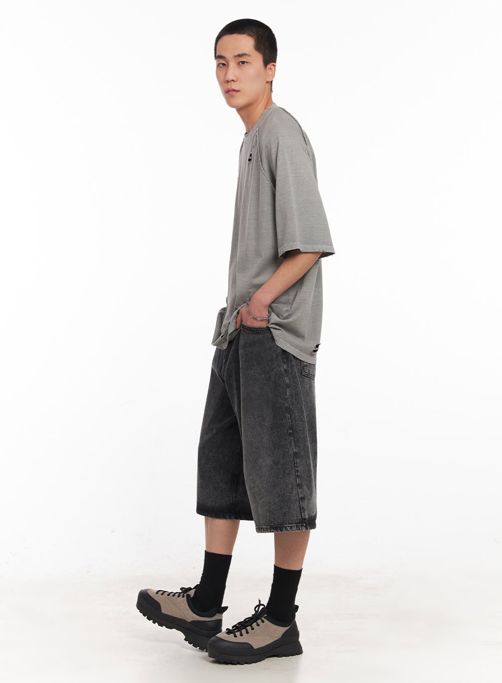 Distressed Washed Cotton T-Shirt IY506