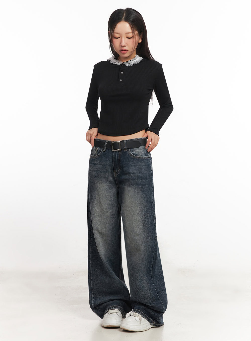 Lace-Trim Crop Hoodie IA524