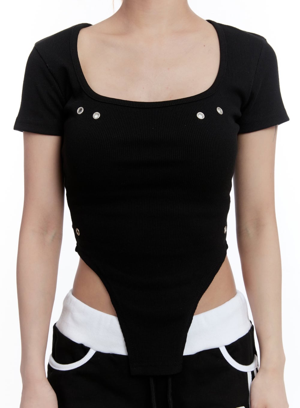 Square-Neck Eyelet Bodysuit Top CY530