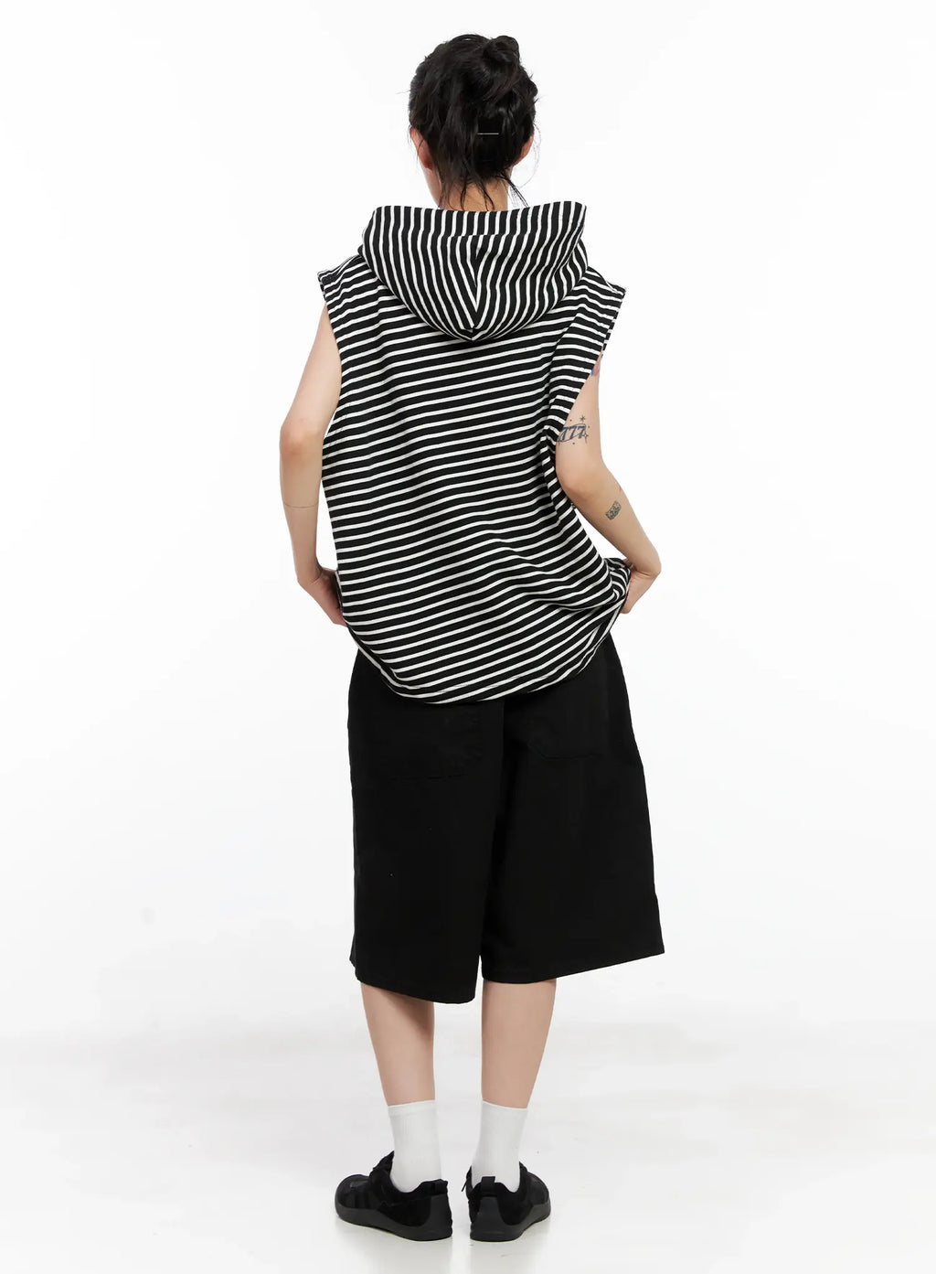 Oversized Striped Sleeveless Hoodie CL525
