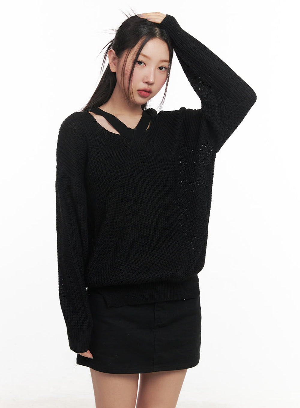 V-Neck Cut-Out Knit Sweater IM524