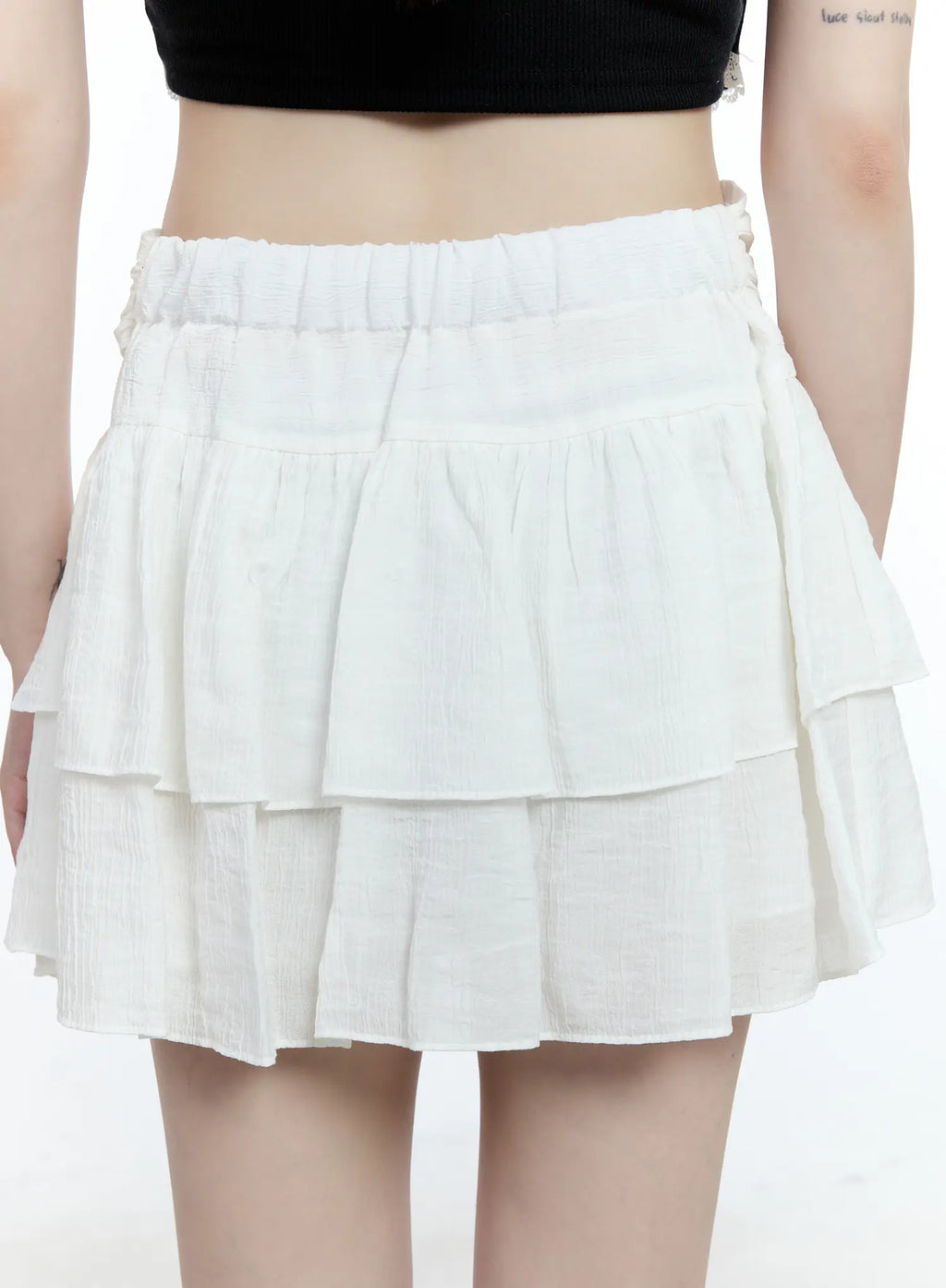 Ribbon-Tie Tiered Mini Skirt CG511