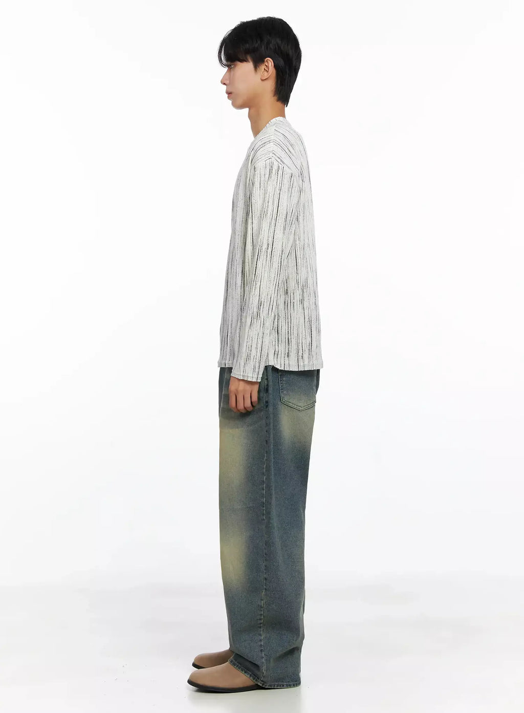 Men's Vertical Stripe Long Sleeve Shirt IO516