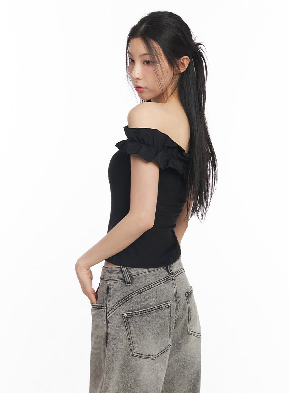 Frill Off-Shoulder Crop Top IY529