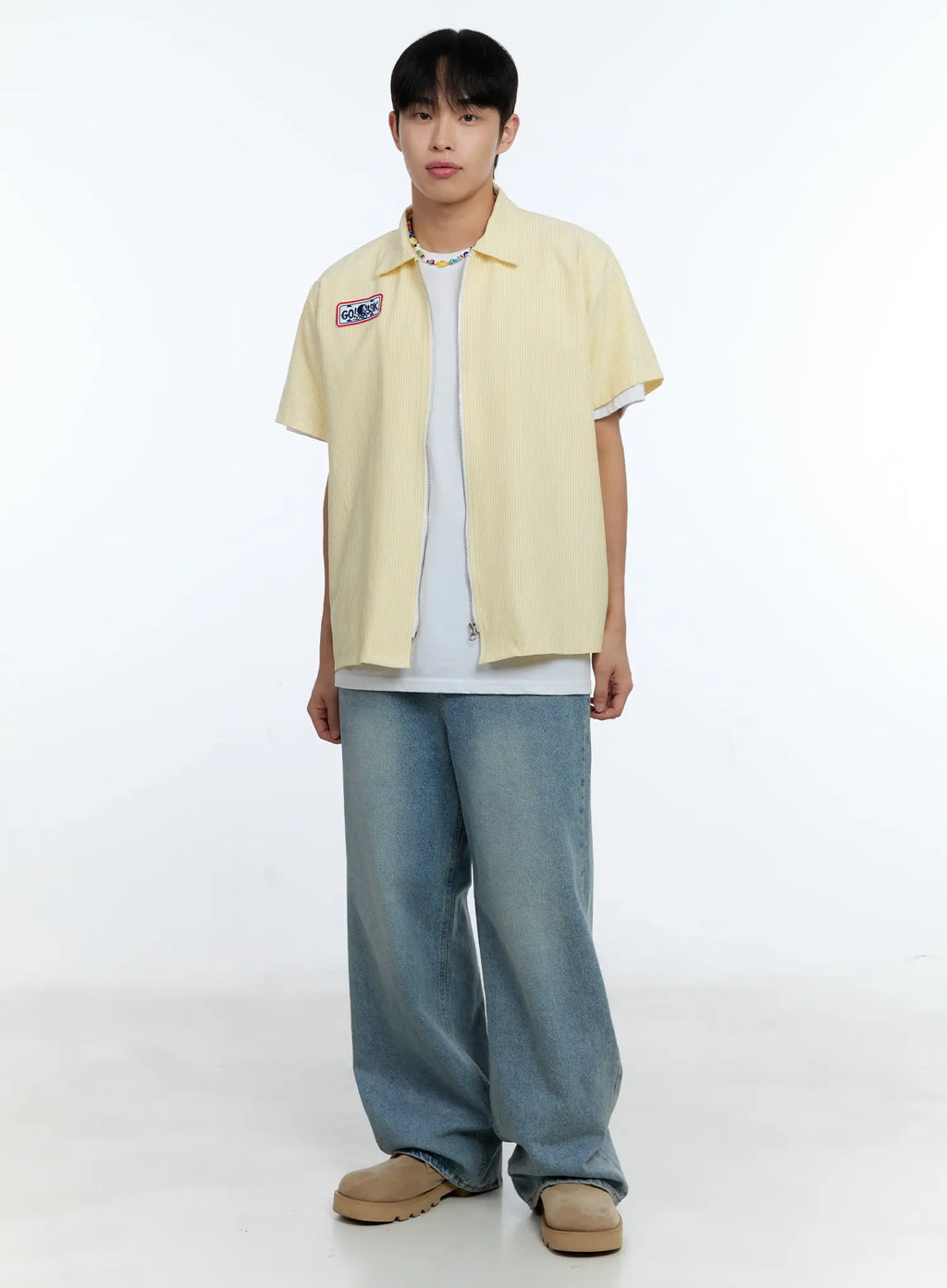 Men's Pinstripe Short Sleeve Zip Shirt IG519