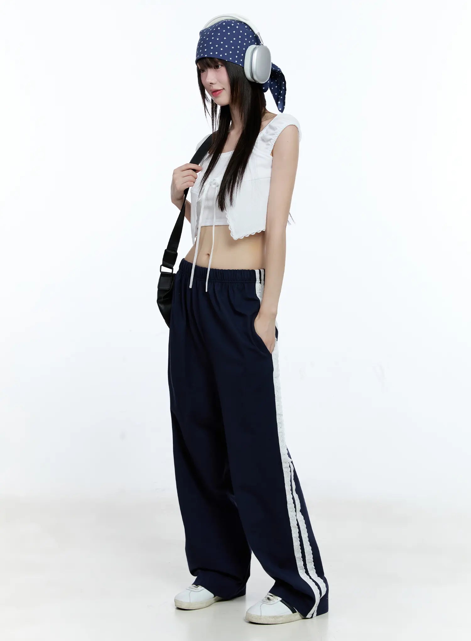Lace-Trim Wide-Leg Sweatpants CG511