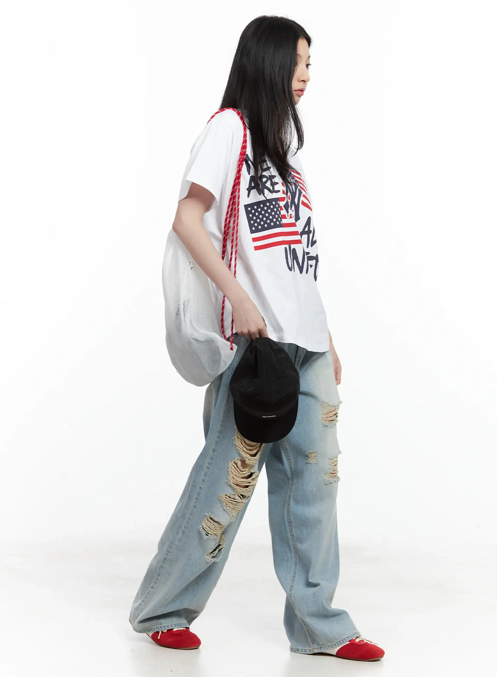 Gyuri Dirty-Wash Distressed Wide Jeans CU530