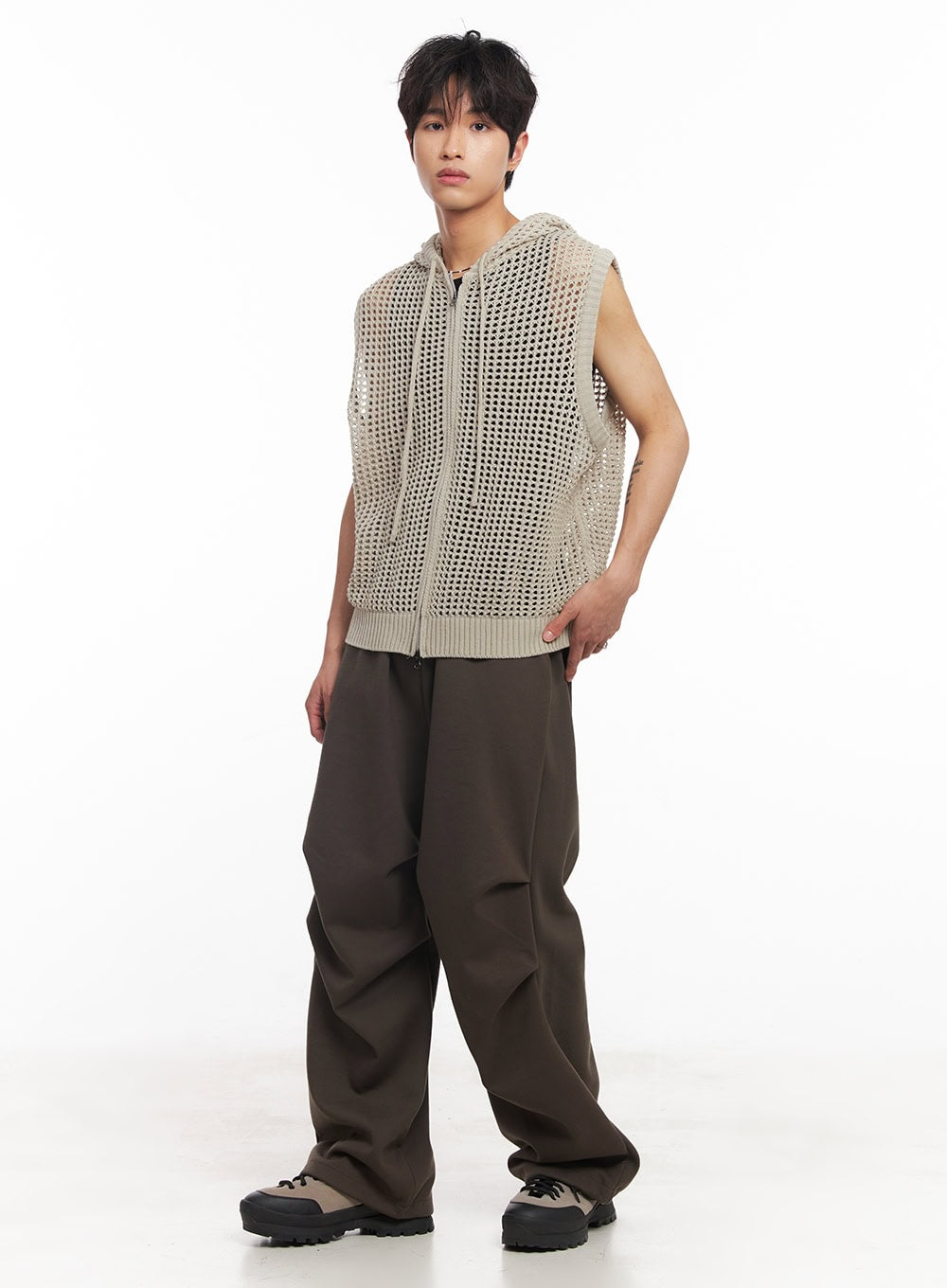 Men's Mesh Zip-Up Hooded Vest IY508