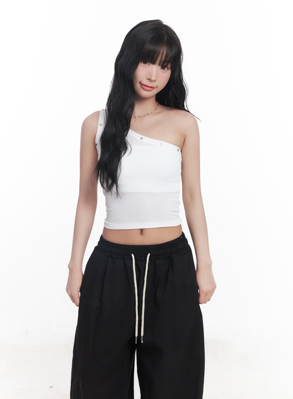 Studded One-Shoulder Crop Tank Top CY527