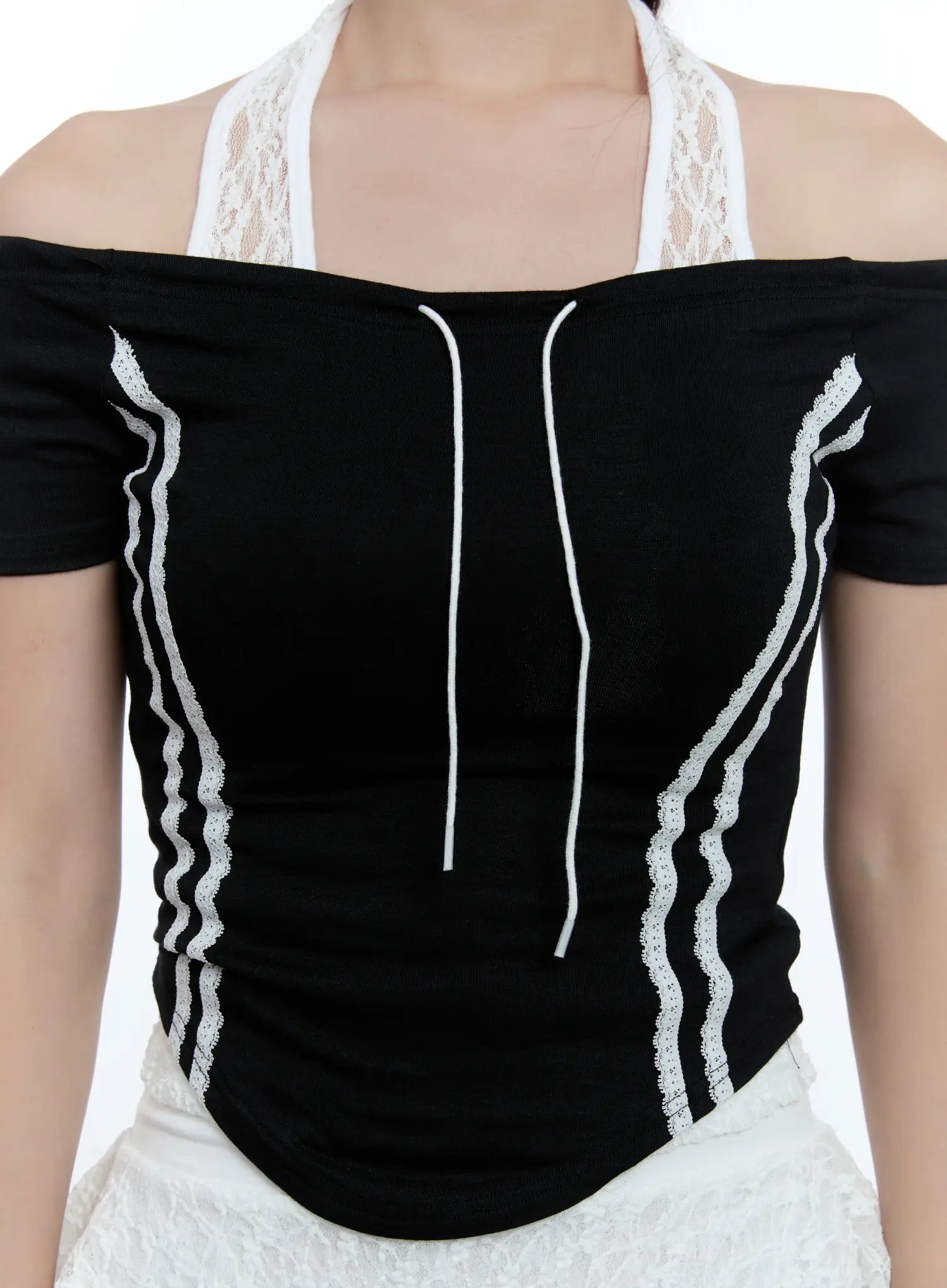 String Detail Off-Shoulder Crop Top CU527